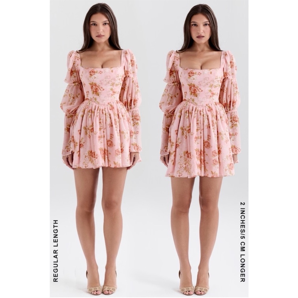 House of CB SANCIA English Vintage Rose Print Puff Sleeve Mini Dress NWOT - Picture 6 of 12